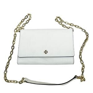 Tory Burch Emerson Chain Wallet Crossbody Bag Cream White + Gold Tone